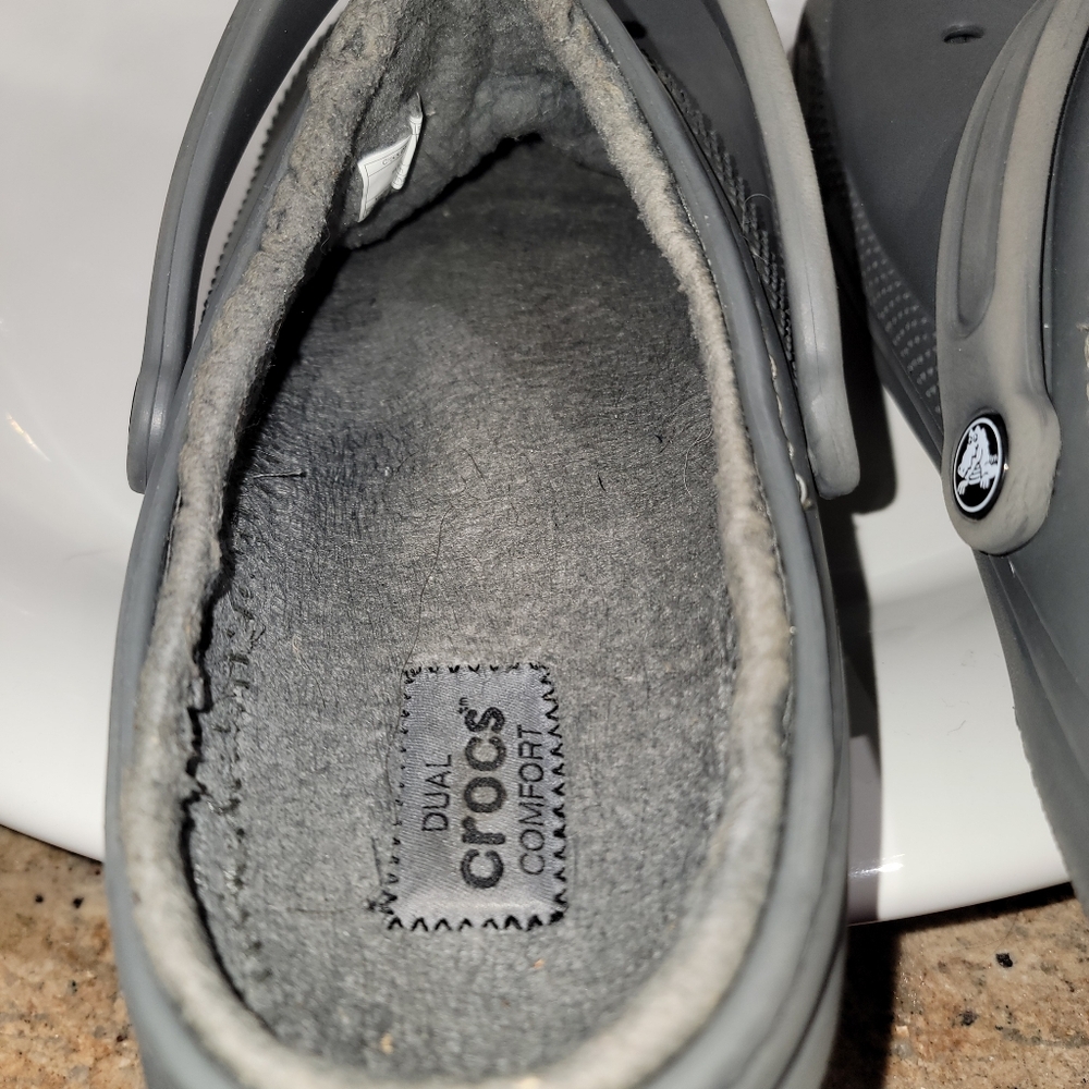 Mens Lined Classic Crocs M13 Gray Faux Fur Clog Shoes - Picture 8 of 9